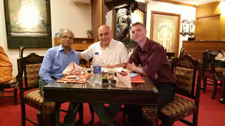 From right to left: Natan Gammer, Dr. Siva Subramanian and Dov Lev Ary at an authentic restaurant in Chennai With Siva Subramanian From left to right: Dr. Siva Subramanian, Dov Lev Ary and Natan Gammer at a lovely authentic restaurant in Chennai